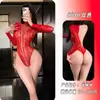 Sedução Noturna Lingerie Sexy: Maiô preto de seda com mangas compridas, decote em U amplo nas costas e detalhes em tela. Modelo Passionate Temptation 9040