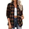 2026 Ropa de Mujer Transfronteriza Europea y Americana Manga Larga Nuevo Cuadros Botón Manga Larga Bolsillo Cepillado Camisa