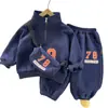 Conjunto de Inverno para Meninos 2025 Novo Crianças de 1 a 3 Anos Bebê Moletom Esportivo Espesso com Forro de Lã Conjunto de Duas Peças Dropshipping