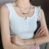 Top Ajustado de Punto Negro tipo Camiseta Interior para Mujer Verano Ropa Exterior Estilo Hong Kong Ins Top Corto con Ombligo Descubierto