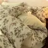 Conjunto de cama de quatro peças em algodão puro estilo boêmio, capa de edredom escovada 100% algodão puro, lençol de cama quente conjunto de cama de três peças