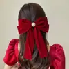 2026 Nuevo Estilo Pinza para el Cabello con Lazo Grande de Terciopelo Rojo, Accesorio para el Cabello para Niñas, Tocado de Princesa Nupcial de Borla de Alta Gama