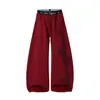 Pantalones de chándal estilo americano con estampado de letras, doble cinturilla, bloques de color, dobladillo curvo, unisex, versátiles, holgados, pierna ancha, fluidos, adecuados para bailar y uso casual