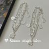 Estilo Ins Coreano Nicho Dulce y Lindo Plata de Ley S925 Doble Capa Corte Cuadrado Calado Puntadas Oso Madreperla Blanca Pulsera