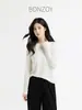 Nova Malha Outono Inverno Simples Versátil Ombro Normal Emagrecimento Para o Trabalho Gola Redonda Manga Longa Camiseta Camada Base Casual Feminina
