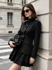 Elegante traje de dos piezas de estilo francés para mujer con falda corta, conjunto de uniforme de traje negro de alta gama para otoño e invierno 2026 para mujer