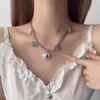 Colar com Pingente de Gatinho e Franjas em Coração Estilo Metal Y2K Doce e Descolado Acessórios de Corrente para Clavícula Punk Fashion de Nicho Feminino