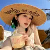 Sombrero de Paja con Lazo de Letra Estilo Francés para Mujer, Sombrero de Sol de Ala Ancha para Vacaciones en la Playa de Verano, Sombrero de Sol para Circunferencia de Cabeza Grande