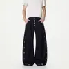 Design retrô estilo americano de rua, calça jeans com botões frontais, lavagem original, unissex, perna larga fashion, barra curva, calça comprida