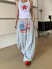 Calça de Moletom Esportiva com Estampa de Letras Americanas para Mulheres, Estilo Preguiçoso, Perna Larga Solta Casual Versátil Hip-Hop Jazz Calça Sabre
