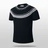 Top de tricô curto com manga curta para homens, estilo étnico Fair Isle, jacquard retrô, camiseta casual versátil da moda japonesa de meia-manga