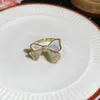 Anel Aberto Flor Laço Zircônia Banhado a Ouro Real 14K, Anel Fashionável de Dedo Indicador de Luxo Leve, Joia Versátil de Nicho