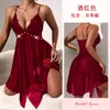 Comercio Exterior Verano Delgado Encaje Camisola Camisón Decoración de Perlas en la Cintura Abertura Frontal Transparente Sexy Camisón para Mujer 892