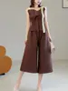 Conjunto Plissado para Mulheres, Conjunto de Duas Peças de Verão, Alto Padrão, Rejuvenescedor, Top Camiseta Alça Assimétrica, Calça Casual Solta Emagrecedora