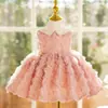 Vestido Infantil 2025 Novo Flor Rosa Pequeno e Médio Saia Tutu Infantil Sem Mangas Europeu e Americano Saia Princesa Fábrica Atacado