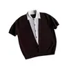 Camiseta de Punto Manga Corta con Cuello Falso de Dos Piezas para Hombres y Mujeres, Bloques de Color de Verano, Estilo Lujo Ligero Old Money, Top Casual para el Trabajo