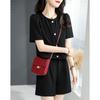 Traje de Shorts Casual Francés para Mujer 2025 Verano Fragancia Pequeña Negro Fresco Sencilla Camisa de Manga Corta Conjunto de Dos Piezas Verano
