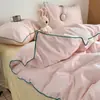 Juego de cuatro piezas estilo minimalista japonés Clase A con funda nórdica de cordón, sábana bajera, funda de cama para dormitorio estudiantil, juego de tres piezas, funda nórdica individual