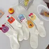 Calcetines Lindos de Dibujos Animados hasta la Mitad de la Pantorrilla para Mujer, Estilo Primavera y Otoño, Calcetines Holgados con Expresiones Divertidas, Versátiles Blancos Transpirables Cómodos, Tendencia Ins