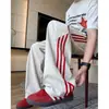Pantalones de Seda Helada de Secado Rápido con Tres Rayas Americanas para Hombre, Verano, Delgados, Deportivos, Largos, Holgados, Rectos, de Pierna Ancha, Casuales