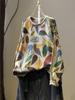 Suéter de Punto de Algodón con Estampado de Hojas para Mujer, Suelto, Otoño e Invierno, Vintage Casual, Cuello Redondo, Manga Larga, Suéter de Facturación