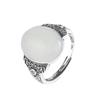 Anillo de Plata S925 Retro Viejo Textura Xiangyun Anillo para Mujer Unisex Corte Candado Incrustación Anillo de Jade Hetian Artesanía