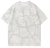 Camiseta Estilo Americano Tendência Marca 240g Algodão Puro Camuflada Sorona Manga Curta para Homens, Ombro Caído Algodão Manga Curta Camiseta, Gola Redonda para Homens
