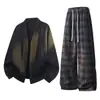 Camisa Cardigan Jacquard Estilo Americano Nuevo de Primavera y Otoño Conjunto Casual Pantalones Casuales de Pierna Recta Sueltos con Estampado a Cuadros