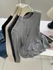 Suave y amigable con la piel, versátil camiseta básica de cuello redondo para mujer, alta elasticidad, corte ajustado y un look sofisticado, camiseta de manga larga para otoño e invierno