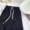 Pantalones de pierna ancha plisados texturizados de cintura alta con cordón y estampado de letras, holgados y fluidos, de longitud hasta el suelo, casuales y versátiles