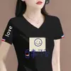 Camiseta de manga corta para mujer de comercio exterior transfronterizo, con diseño estampado, hombro normal, corte holgado, top básico