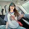 Camiseta a Rayas Cuadros Bloque de Color de Manga Corta para Mujer, Nuevo Verano 2026 Corte Holgado, Diseño Petite, Top Estilo Nicho