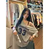 Diseño Americano Creativo Deportivo Estampado Digital Camiseta de Manga Corta de un Hombro para Mujer Verano Holgada Off-the-Shoulder