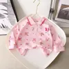 Camisa Polo de Manga Larga para Niña Primavera y Otoño Ropa Exterior Casual para Niños Cuello de Loto Algodón Puro Bordada Base Decorativa Estéreo Venta al por Mayor