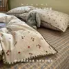 Juego de ropa de cama de cuatro piezas de gasa de doble capa, sábana y funda de edredón, juego de ropa de cama de tres piezas individual para dormitorio, adecuado para todas las estaciones