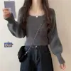 Suéter tejido de cuello cuadrado, estilo casual y suave para mujer, nuevo modelo de invierno 2026, mangas de farol, top versátil básico