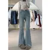 Calça Jeans Flare de Barra Dividida Cor Clara para Mulheres, Novo Estilo de Verão, Corpo em Pera, Tamanho Plus Size, Calça Flare Emagrecedora