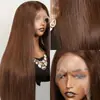 Venta Caliente Transfronteriza Peluca de Encaje Frontal Cabello Largo Lacio Moda Venta Caliente Peluca de Encaje Marrón para Cabeza Completa