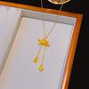 Colar de Aço Titânio de Ouro Fosco Eletroplatinado de Ouro Real Nicho Feminino Luz Luxo Arco de Lótus Borla Clavícula Corrente Versátil Jóias
