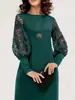 Vestido de Primavera y Otoño Transfronterizo 2026 Europeo y Americano Amazon Más Vendido Cuello Redondo Encaje Manga Larga Patchwork Ajustado