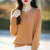 Cross2026 Otoño Nuevo Cárdigan de Punto con Cuello Redondo para Mujer Escote Adornado con Pedrería Suéter Holgado de Manga Larga Abrigo Holgado