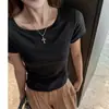 Camiseta Blanca de Cuello Redondo y Manga Corta para Mujer, Nuevo Diseño Verano 2026, Estilo Nicho, Hombro Normal, Top de Cintura Ajustada