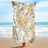 Nova toalha de praia com estampa transfronteiriça de concha e estrela do mar, tecido absorvente de secagem rápida, microfibra, toalha de yoga e esportes
