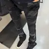 Marca de Moda de Alta Gama Estilo Americano Patchwork Bordado de Línea Irregular Jeans de Campana Ajustados Pantalones Negros de Moda Pantalones de Campana para Hombre