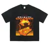 Camiseta vintage lavada desgastada de manga corta con estampado de moda, corte holgado oversize, moda urbana unisex de manga corta