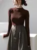 Nueva Camiseta Térmica de Mujer Otoño/Invierno 2026, Camiseta de Manga Larga Gruesa de Alta Calidad con Cuello Semi-Alto, Top Ajustado