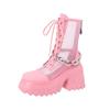 Botas Transpirables de Malla de Cuero Cortas de 10 cm para Personas Menudas, Nuevo Estilo Primavera/Verano 2026, Punta Redonda, Suela Gruesa, Tacón Grueso, Cremallera Trasera, Botas de Malla