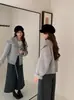 Casaco de lã tricô vintage solto de manga comprida com abotoamento duplo para mulheres, casaco de lã com zíper espesso para outono e inverno