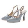 105-9 Zapatos Individuales de Plataforma con Tacón de Aguja Puntiagudo para Mujer, Sandalias de Tacón Alto con Remaches, Baotou Trasero Vacío, No Cansan los Pies