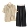 Novos looks de verão 2026 para mães, terninhos de verão elegantes e estilosos para mães, novas blusas de estilo chinês, roupas de manga curta para mulheres de meia-idade e idosas